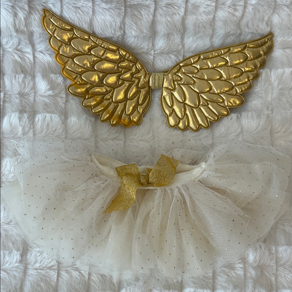 Gold Angel Wings and Tutu Set for Kids 0-12M